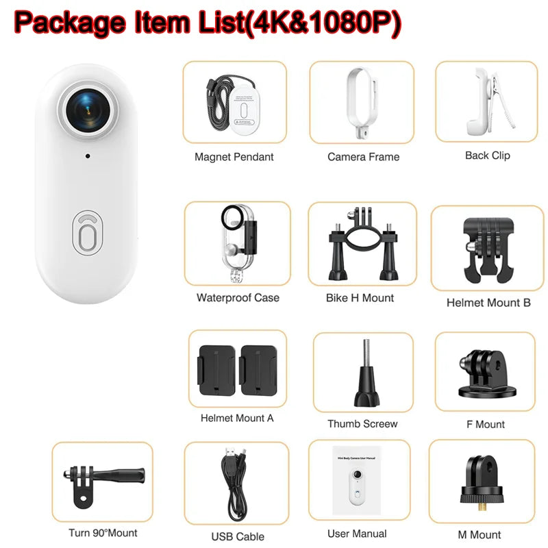 4K Wireless Mini Camera Consumer Grade Wifi Sports Camcorder Small Bicycle Body Action Cam Waterproof Vlogging Video Recorder