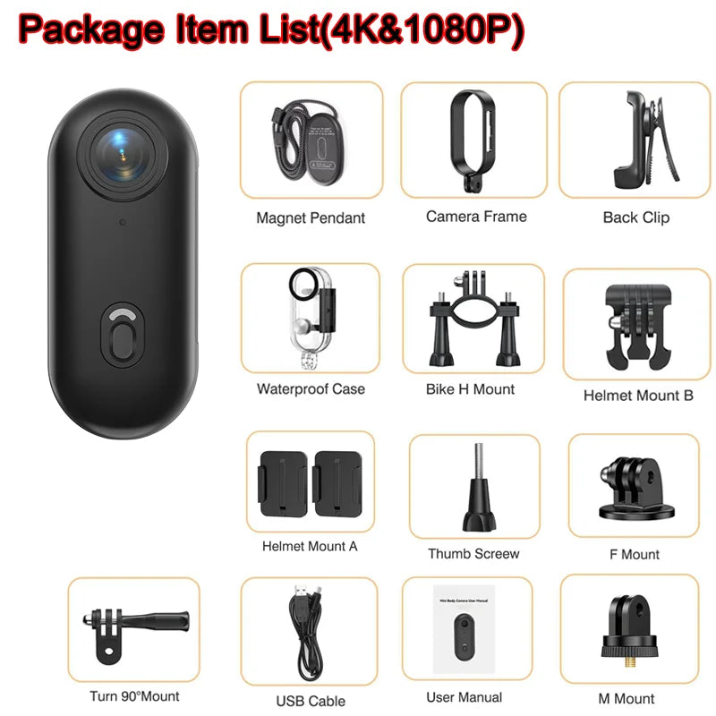 4K Wireless Mini Camera Consumer Grade Wifi Sports Camcorder Small Bicycle Body Action Cam Waterproof Vlogging Video Recorder